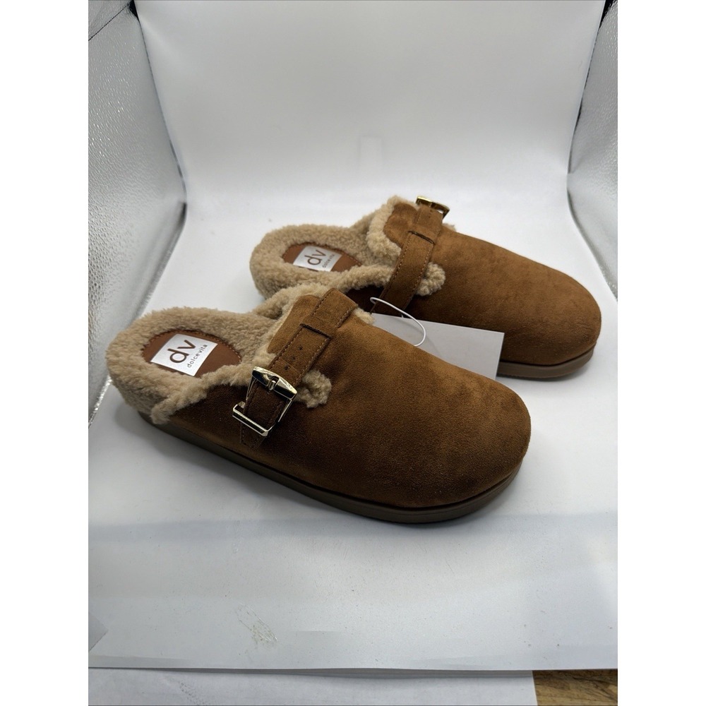 Dolce Vita Audreana Clogs Women's Cognac Slip On‎ Sherpa Lined Buckle. Size 10